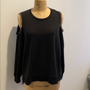 NENE LEAKES Cold-Shoulder black embellished top